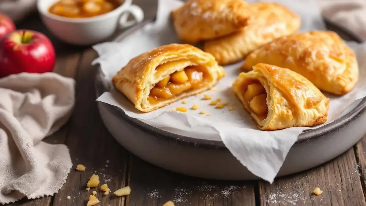 Délicieux chaussons aux pommes dorés, garniture généreuse de pommes fondantes. Une gourmandise réconfortante.