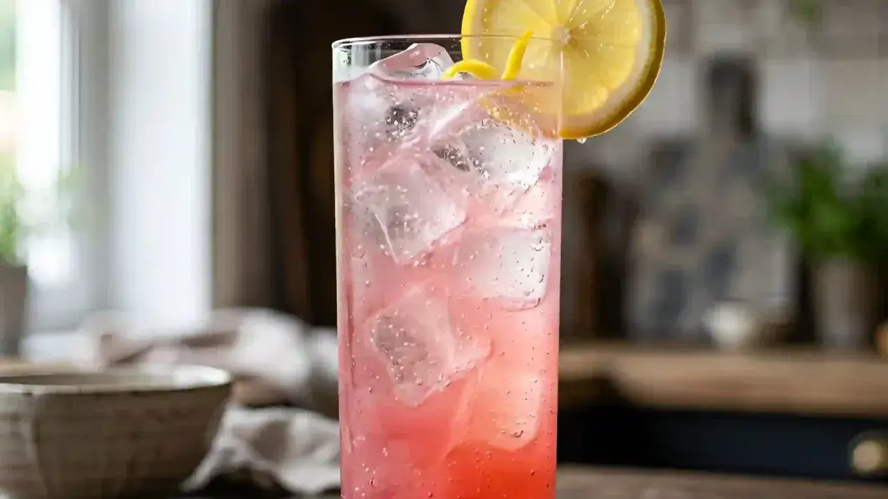 Un cocktail à base de rosé, pétillant et rafraîchissant, garni d'une tranche de citron et d'une torsade de zeste.