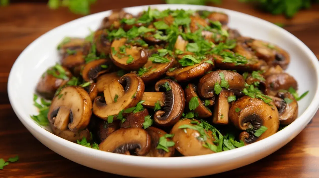 Champignons de Paris poêlés, parfaits pour une recette simple et savoureuse. Garniture de persil frais.