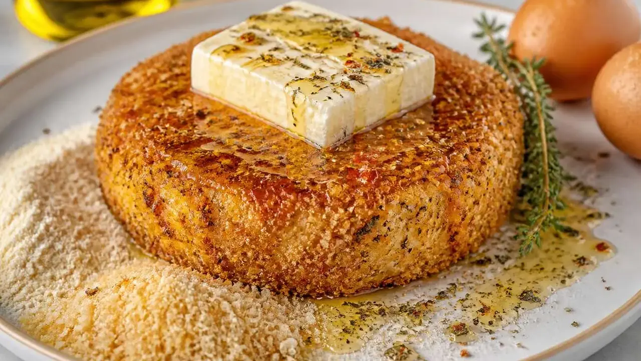 Feta grillée à la poêle, dorée et croustillante, nappée d'huile d'olive et d'herbes. Un délice à savourer !