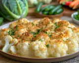 Un gratin de légumes facile et léger, composé de fleurettes de chou-fleur dorées et parsemées de persil frais.