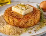 Feta grillée à la poêle, dorée et croustillante, nappée d'huile d'olive et d'herbes. Un délice à savourer !