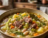 Un bol fumant de garbure, une recette facile et réconfortante avec des légumes, du porc effiloché et des haricots blancs.