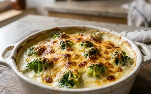 Un gratin de brocolis crémeux et doré, parfait pour une recette réconfortante.