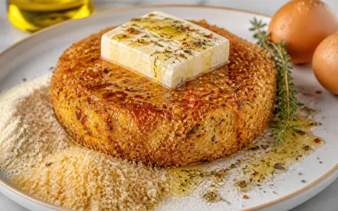 Feta grillée à la poêle, dorée et croustillante, nappée d'huile d'olive et d'herbes. Un délice à savourer !