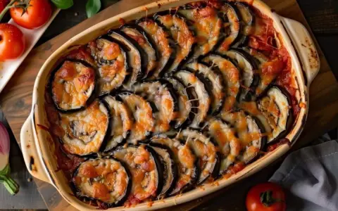 Gratin d'aubergines au fromage fondant, une recette aubergine enfant facile et savoureuse. Parfait pour les petits gourmands !