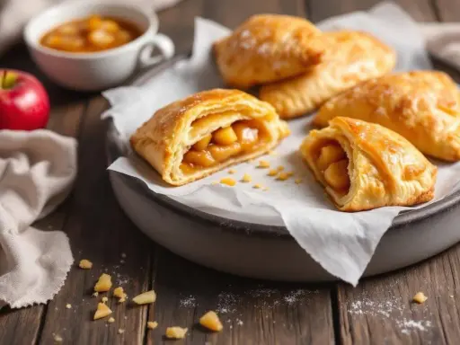 Délicieux chaussons aux pommes dorés, garniture généreuse de pommes fondantes. Une gourmandise réconfortante.