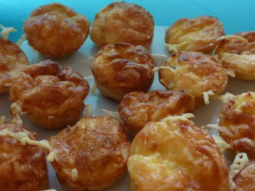 Une assiette de mini quiches sans pâte dorées et appétissantes, garnies de fromage fondu. Parfaites pour un apéritif gourmand.