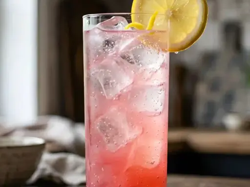 Un cocktail à base de rosé, pétillant et rafraîchissant, garni d'une tranche de citron et d'une torsade de zeste.