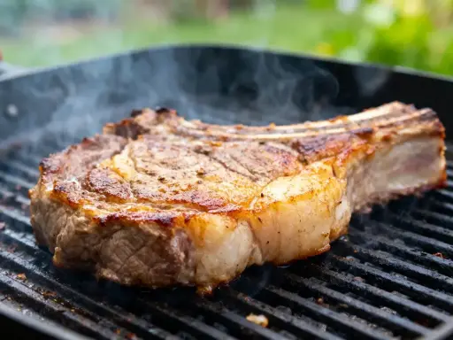 Une belle basse côte, saisie à la perfection sur le barbecue, dégage une fumée alléchante.
