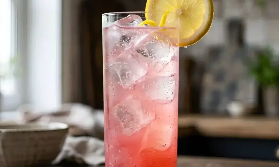 Un cocktail à base de rosé, pétillant et rafraîchissant, garni d'une tranche de citron et d'une torsade de zeste.