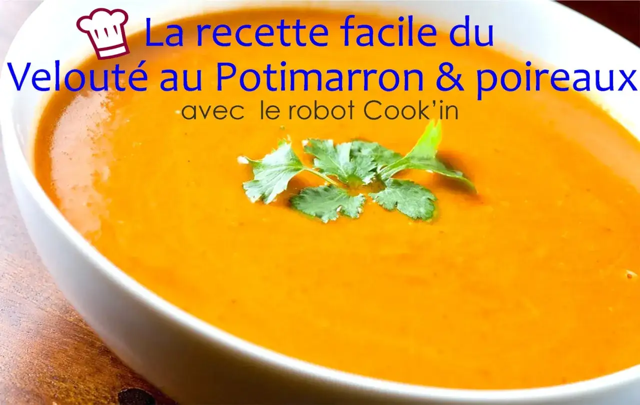 Velout&eacute; au potimarron & poireaux, une recette entr&eacute;e hiver facile. Garnie de coriandre fra&icirc;che, elle r&eacute;chauffe le c&oelig;ur.