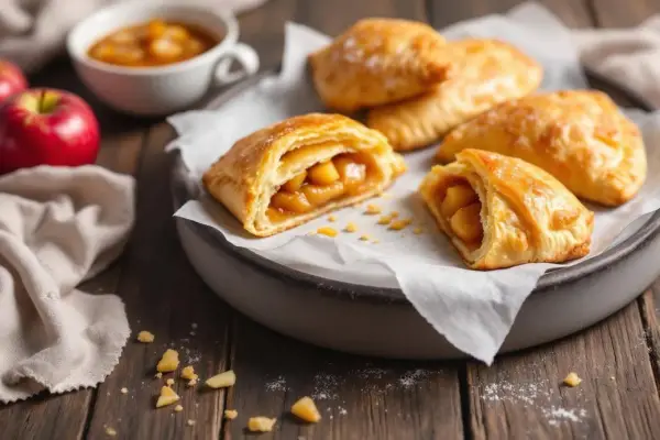 Délicieux chaussons aux pommes dorés, garniture généreuse de pommes fondantes. Une gourmandise réconfortante.